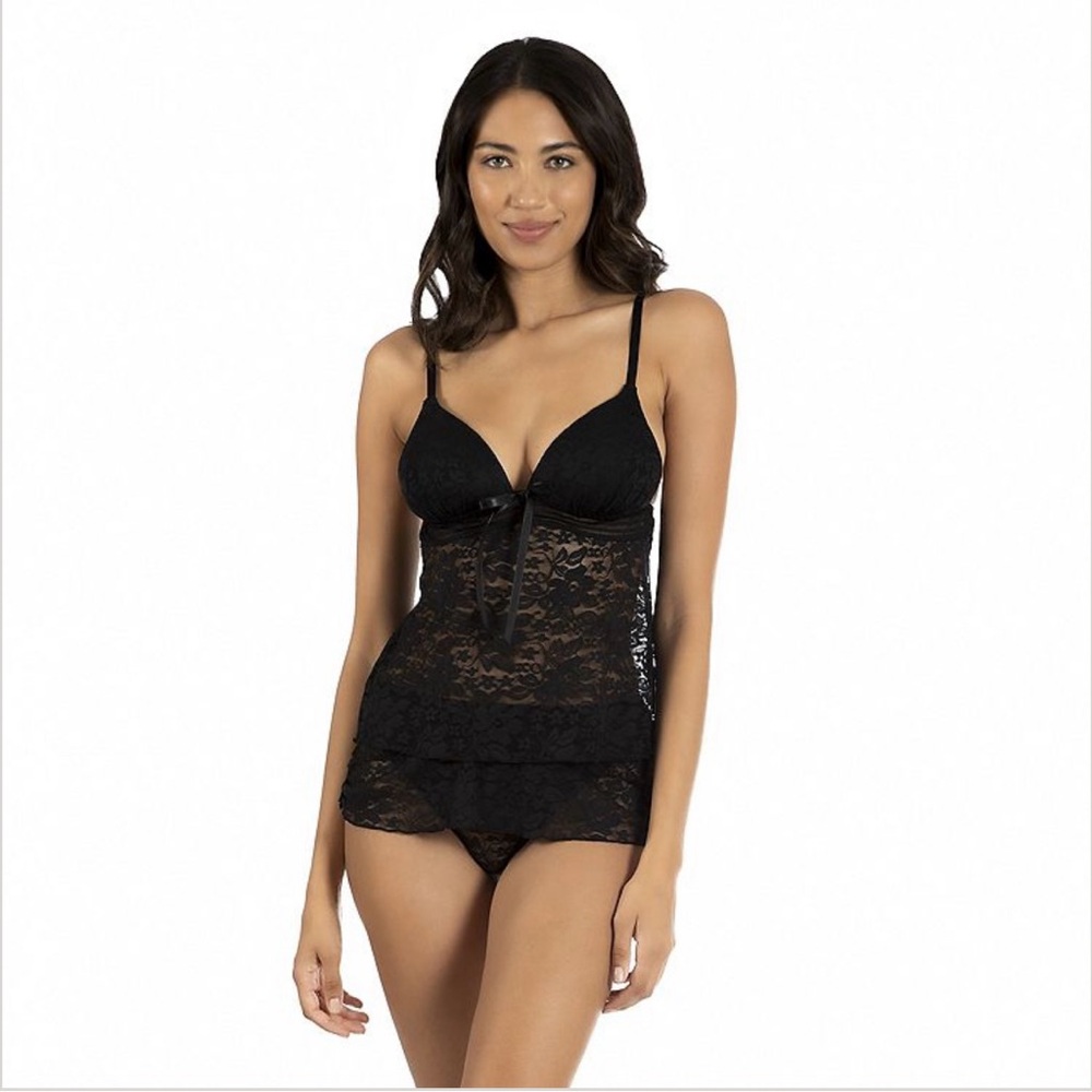 Black Lace Chemise with Floral Detailing
